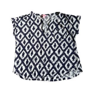 Lilly Pulitzer Duval notch linen fish navy and white top